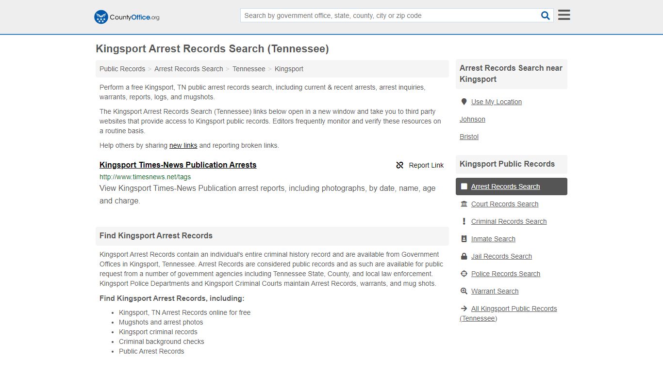 Arrest Records Search - Kingsport, TN (Arrests & Mugshots) - County Office