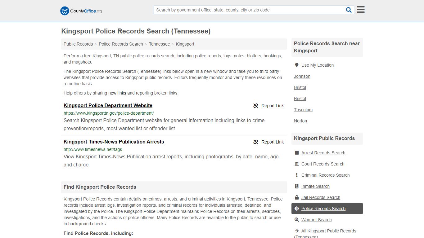 Police Records Search - Kingsport, TN (Accidents & Arrest Records)