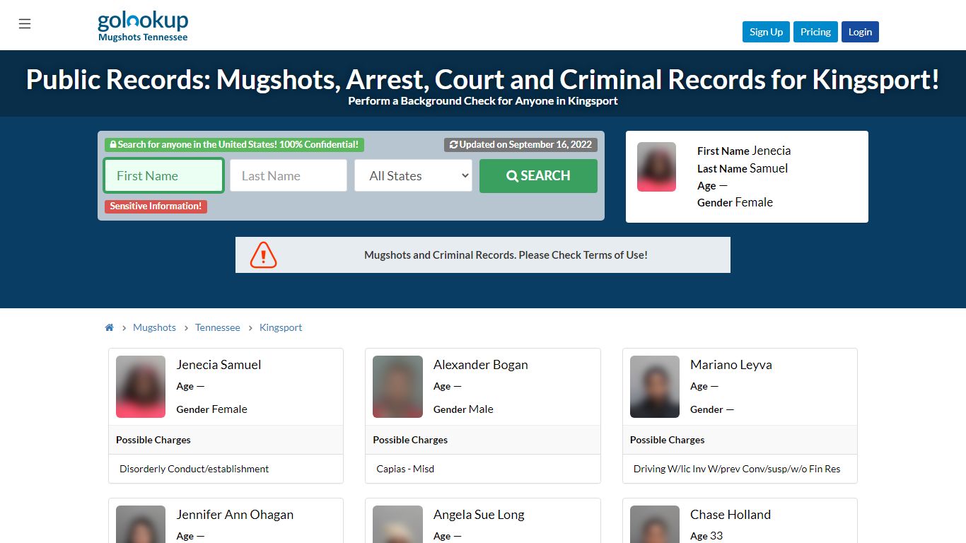 Mugshots Kingsport, Arrest Records Kingsport - GoLookUp